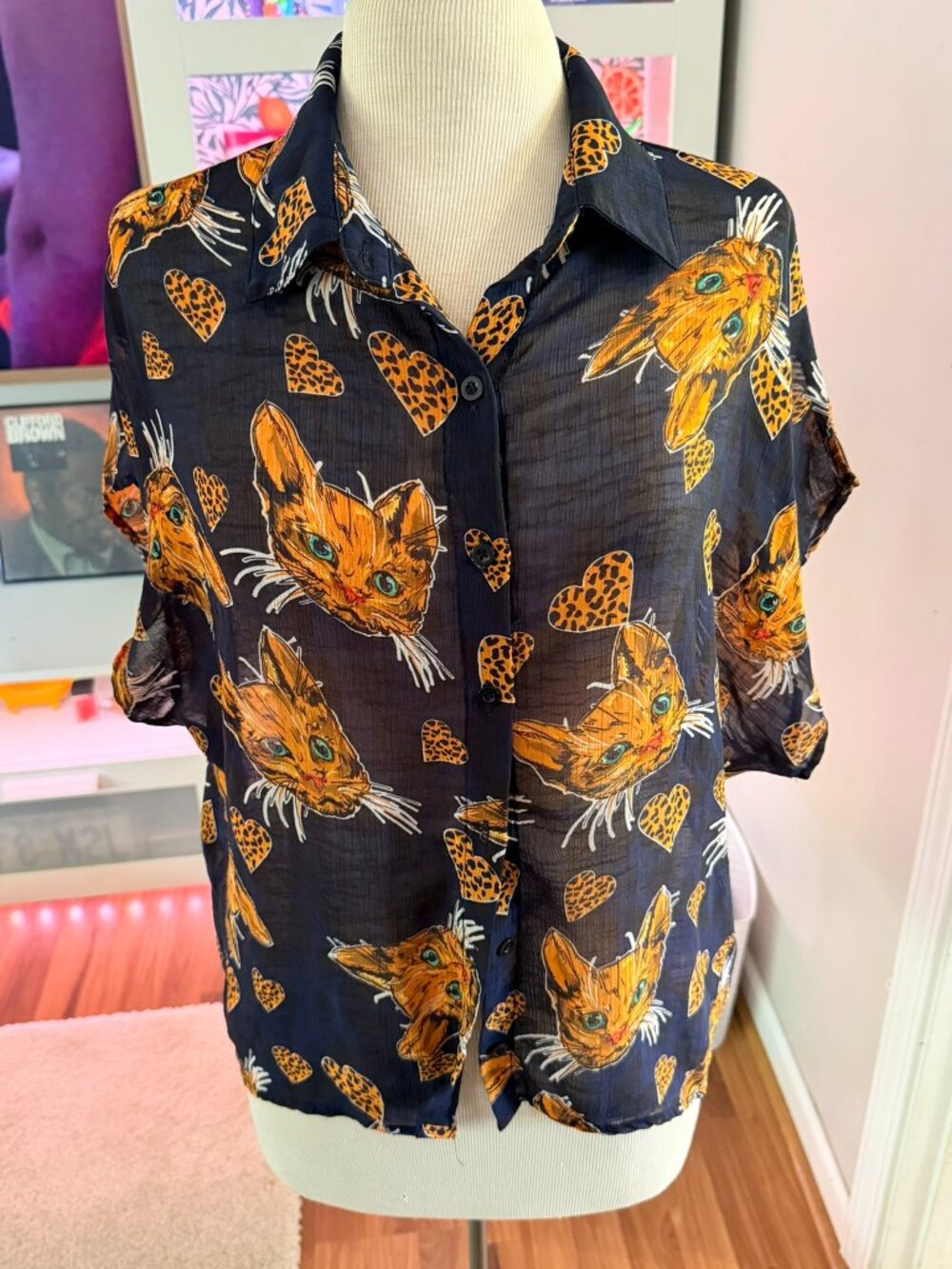 Sheer Dark Blue Cat shirt